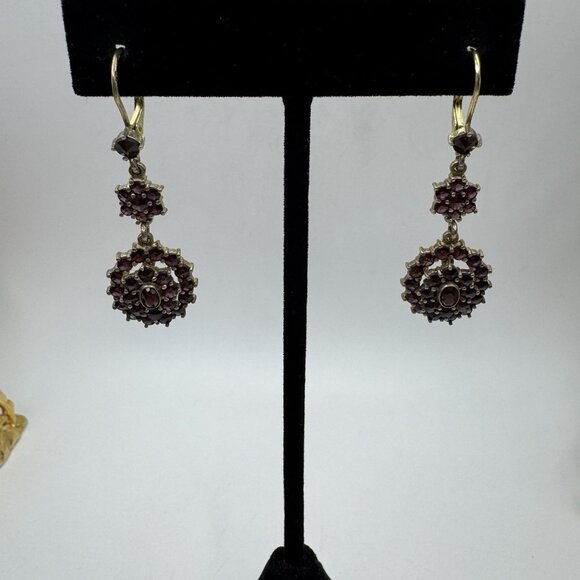 Stunning VTG Sterling Silver Garnet & Agate Set Necklace Earrings Ring Circa 50s - Picture 4 of 16